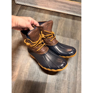 Girls' Sperry Saltwater Boot Navy Brown Size 4M